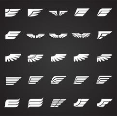 Poster - Wings icons set on black background for graphic and web design. Simple vector sign. Internet concept symbol for website button or mobile app.