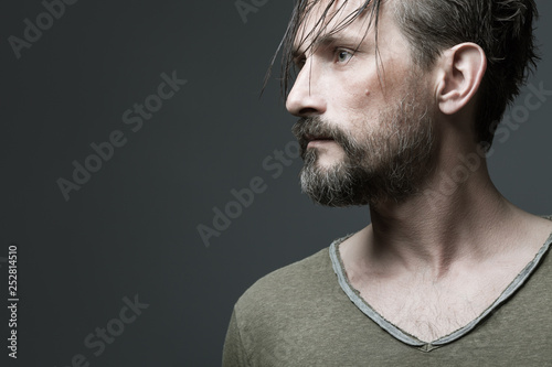 Fabulous At Any Age Profile Portrait Of 40 Year Old Man With Wet