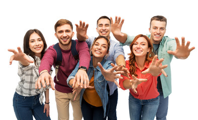 Wall Mural - friendship and people concept - group of happy students over white background