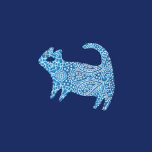 Paisley Pattern Abstract Blue Cat