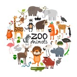 Fototapeta Pokój dzieciecy - Flat Zoo Animals Round Concept