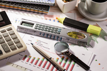 Accounting. Items for doing business in the office in the composition.