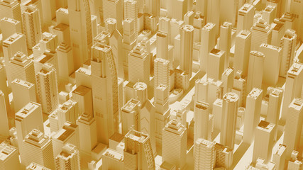 Poster - 3d render of abstract bright city with skyscrapers. Simple forms of buildings in daylight.