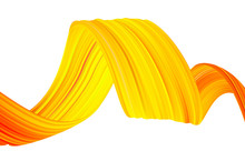 Wavy Liquid Shape. Modern Flow Poster Background With Yellow Brush Paint Stroke.