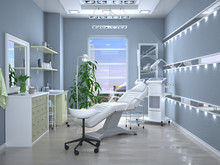 Interior Room With Equipment In The Clinic Of Dermatology And Cosmetology. 3d Illustration