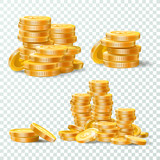 Fototapeta  - Stack of gold coins. Golden coin pile, money stacks and golds piles isolated vector set