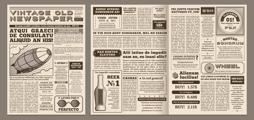 vintage newspaper template. retro newspapers page, old news headline and journal pages grid vector i