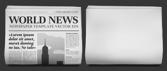 newspaper headline mockup. business news tabloid folded in half, financial newspapers title page and