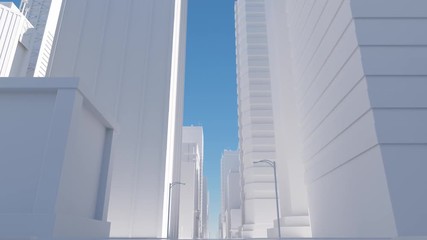 Poster - 3d render of abstract bright city with skyscrapers. Simple forms of buildings in daylight.