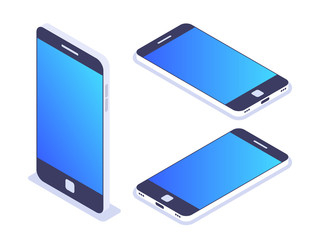 Poster - 3d isometric mobile phone. Left, right and top view. Smartphone for use on advertising banners or web site.