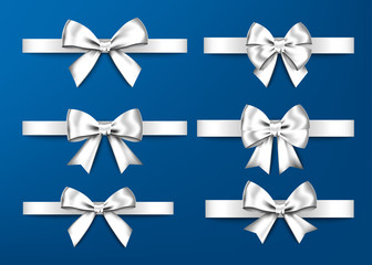 Silver  gift bows set  for  Christmas, New Year decoration.