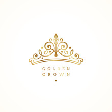 Elegant Golden Crown Logo On White Background. Vector Illustration.