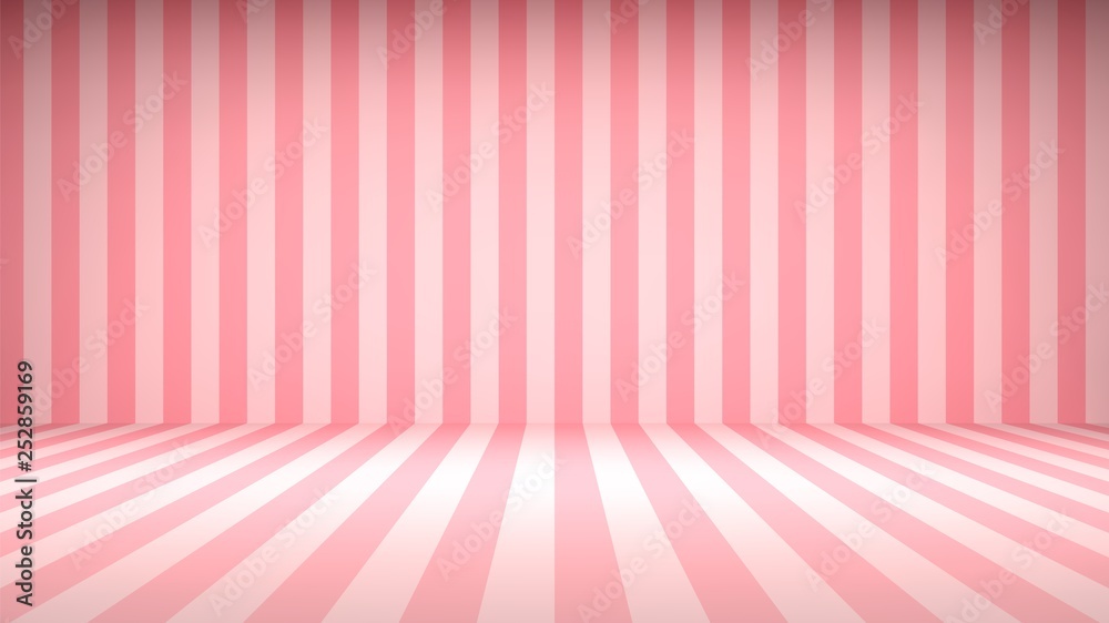 Striped candy pink studio backdrop with empty space for your content - obrazy, fototapety, plakaty 