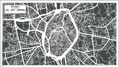Fotografía Bruges City Map in Retro Style. Outline Map.