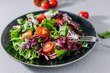 Poster - Mix healthy salad romaine,chard,spinash with tomatoes