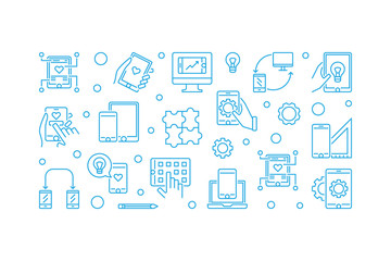 Poster - app development vector illustration made with smartphone and tablet outline icons on white backgroun