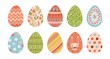 Bundle of decorated Easter eggs isolated on white background. Set of Paschal symbols covered with various ornaments - plants, stripes, dots. Flat vector illustration for religious holiday celebration.
