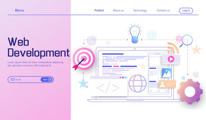 Web development modern flat design concept, mobile app development, coding and programming vector
