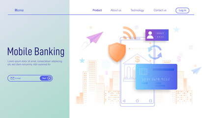Poster - mobile banking modern flat design concept for landing page , online payment and protection of money 