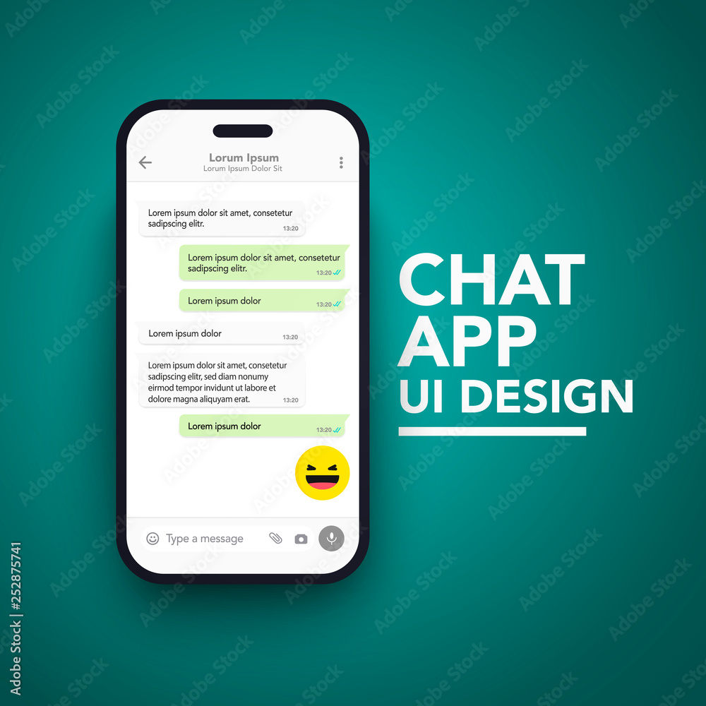 Vector Minimalist Mobile Chat App UI and UX Concept Theme. Mockup ...