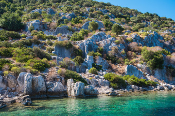 Wall Mural - Sea, near ruins of the ancient city on the Kekova island, Turkey