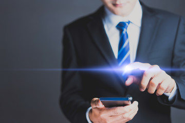 Wall Mural - businessmen use smartphones, work with modern devices. copy space