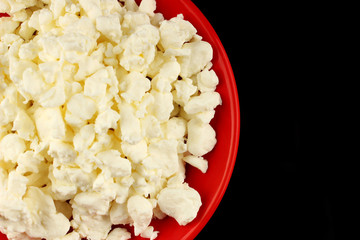 Wall Mural - Homemade cheese on a red plate on a black background