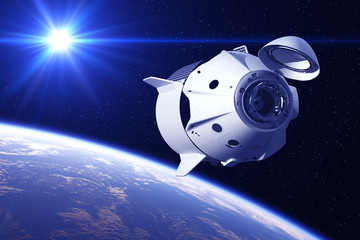 Wall Mural - commercial spacecraft in the rays of sun