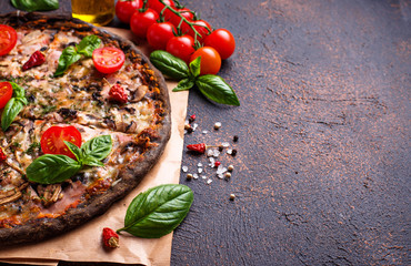 Wall Mural - Trendy food Italian black pizza