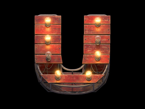 Wood retro light sign font. 