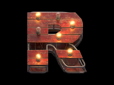 Wood retro light sign font. 
