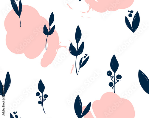 Cuadros en Lienzo Hand drawn vector pink leaf pattern