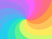 Rainbow Swirl Background. Rainbow's Rays Of Twisted Spiral. Vortex Starburst Or Sunburst Twirl. Fun Multicolored Whirlpool For You Design,template For Business,advertise,packaging.Vector