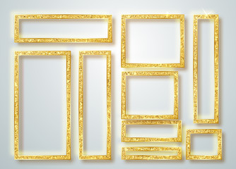 Leinwandbilder - Gold shiny glowing frame set . Vector Gold banners with a place for inscriptions isolated on transparent background. Golden luxury. Realistic 3D design. Vector object 10 eps
