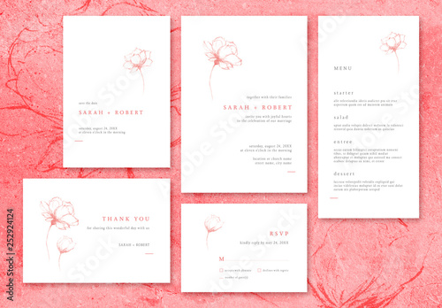 Wedding Stationery Suite Layout with Minimalist Floral ...