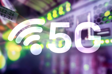 Wall Mural - 5g network, 5g internet connection concept in digital background. smart communication network concep