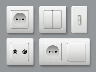 Sticker - Electric socket switches. House shifting electrical switches vector realistic template. Illustration of switch energy, electricity socket, electrical outlet