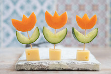Canape Flower With Cucumber, Carrot And Cheese