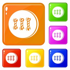 Poster - Retro button icons set collection vector 6 color isolated on white background