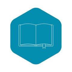 Poster - Open book with bookmark icon. Outline illustration of open book with bookmark vector icon for web