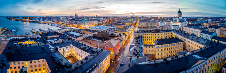 Wall Mural - Aerial sunset view of Helsinki in winter time, Finland