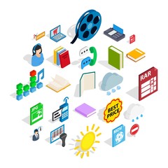 Poster - Call center icons set. Isometric set of 25 call center vector icons for web isolated on white background