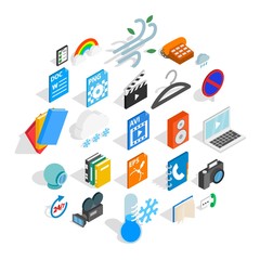 Poster - Business app icons set. Isometric set of 25 business app vector icons for web isolated on white background