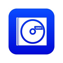 Poster - CD with danger lettering icon digital blue for any design isolated on white vector illustration