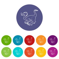 Sticker - Purple dinosaur icons color set vector for any web design on white background