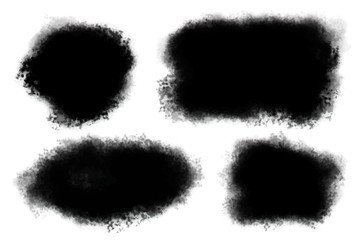 Poster - Vector set of big hand drawn brush strokes with splashes, stains for backdrops. Greyscale design element set. Wet ink brush artistic hand drawn backgrounds various shapes.