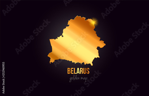 Cuadros en Lienzo Belarus country border map in gold golden metal color design
