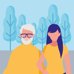 Sticker - cute grandfather with daughter characters