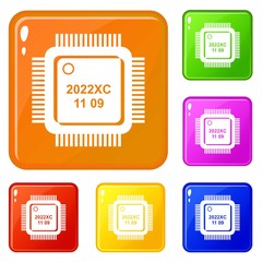 Poster - System microchip icons set collection vector 6 color isolated on white background