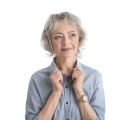 Wall Mural - Portrait of mature woman isolated on white